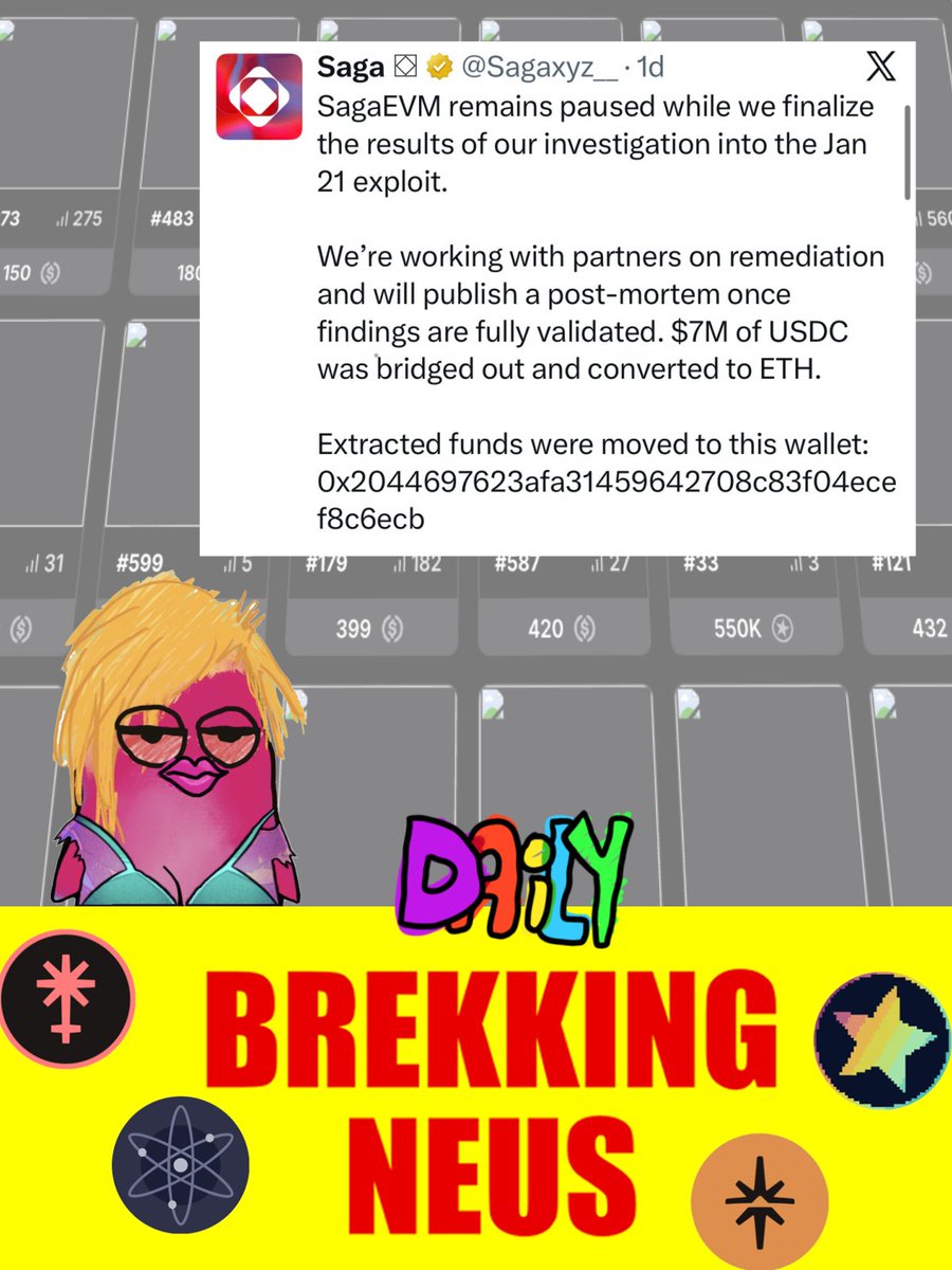 (not so) BREKKIN NUES:

In the past week:

<a href="/noble_xyz/">Noble</a>  peaced out

<a href="/mars_protocol/">Mars Protocol 🔴</a> went kaput

<a href="/tokifinance/">TOKI 🐦</a> bit the dust

and now <a href="/Sagaxyz__/">Saga ⛋</a> suffered an "exploit" 😉

...we'll undoubtedly be hearing about them shuttering up soon enough.  Stay Tuned.