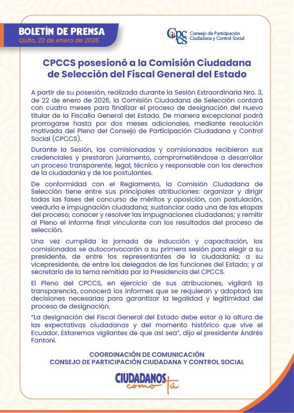 🗞️El CPCCS posesionó a la Comisión Ciudadana de Selección del Fiscal General del Estado.

Entérate de los detalles ⬇️