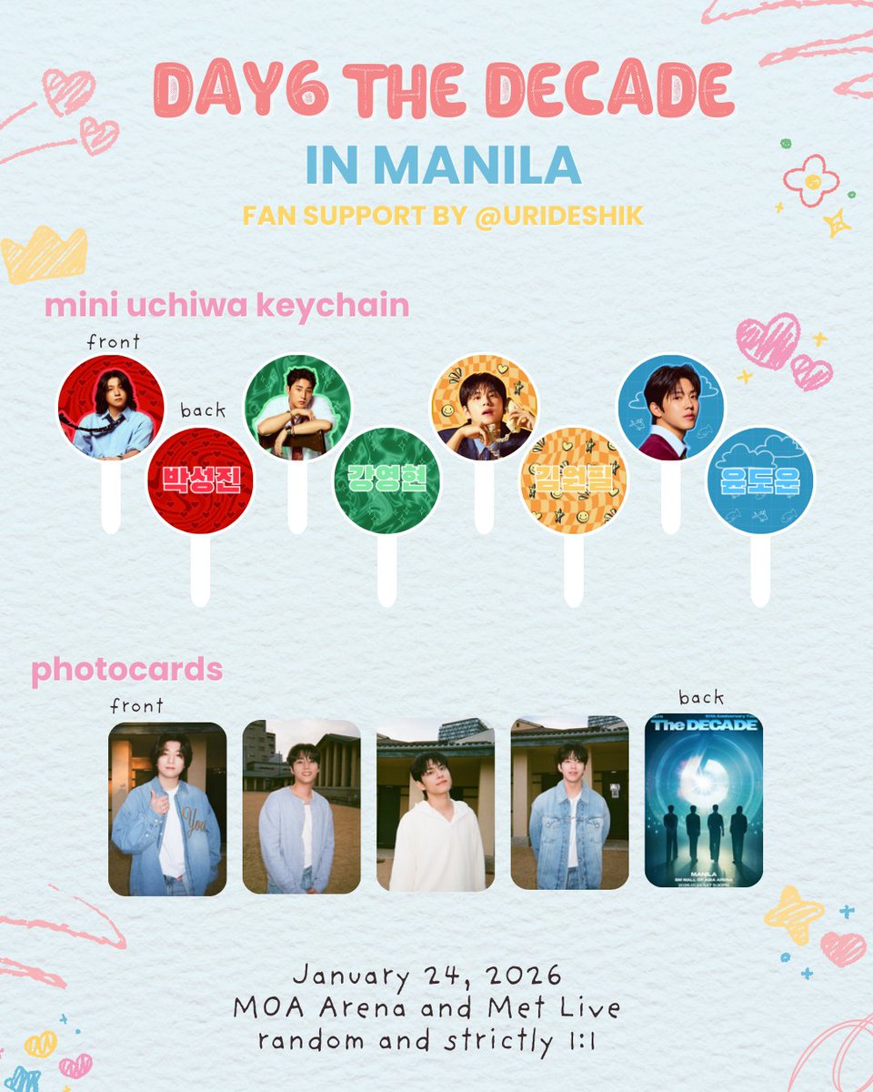 urideshik's tweet image. DAY6 THE DECADE IN MANILA
fan support by @urideshik 

mini uchiwa keychains &amp;amp; photocards

🍀rt &amp;amp; like 
🍀strictly 1:1
🍀loc: Myday Stopver @ Met Live
🍀time: 10:45am - 11:00am

kitakits Mydays ☺️🫶

#DAY6inManila #TheDECADEinManila #DAY6_10th_Anniversary_Tour