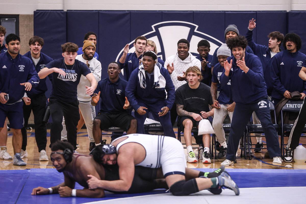ICTritons's tweet photo. What an atmosphere for a battle of the top two teams in the country! #2 @ICCCWrestling went toe-to-toe with #1 Indian Hills in a tough 22-13 loss! A #TritonShoutout to @IowaPBS for joining us and sharing the #TritonExperience! 🔱 More at https://t.co/3ZyF1kepue #TritonNation https://t.co/et2JFrBDbH