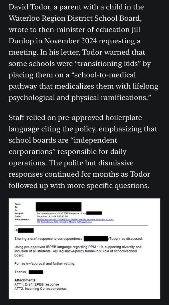 EducatorsHuman's tweet image. As reported by @finkledusty of @junonewscom, parent @FatherTodor shares his experience of seeking answers regarding what schools are relaying to youth about medical gender transitions. Also linked is a #cbc article which states that @PaulCalandra has opened virtual offices to…