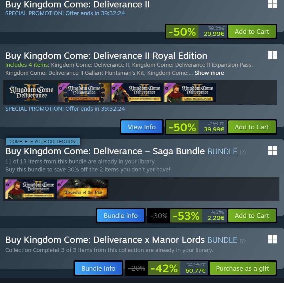 fakehistoryhunt's tweet photo. Another superb history game is on sale as well, another one of the best games I've ever played.
And look, at the bottom there, Kingdom Come Deliverance 2 &amp; Manor Lords combo deal!

Here's my review:

https://t.co/ZkQxU0CuCv
or here;
https://t.co/Rpim3QbZtT https://t.co/Neq3LwsRzk