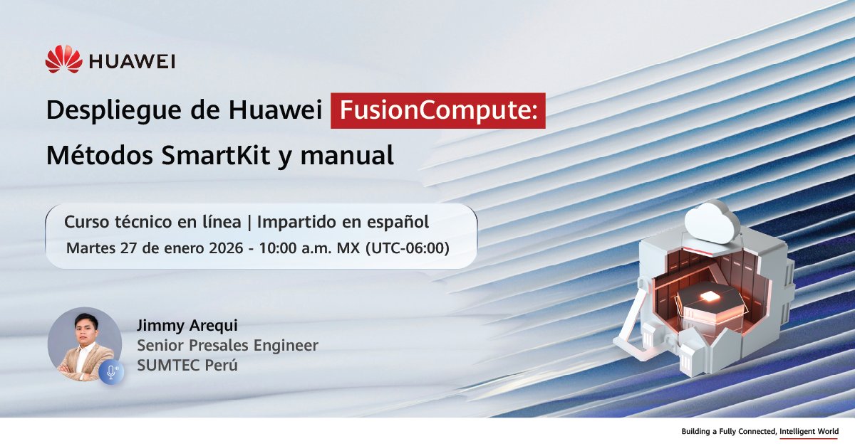 🚀 Curso técnico gratuito | Huawei FusionCompute
Aprende a desplegar FusionCompute correctamente con SmartKit e instalación manual. 
👉 Regístrate aquí (cupo limitado): bit.ly/4bskc9l
🌐 En línea | Español
🪙 450 monedas O3 al completar el quiz