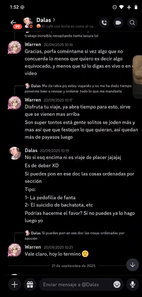 Minoru_Trixx's tweet image. 🚨 URGENTE 🚨
Confirmado: Dalas Review colaboró con el enfermo de Warren para difamar a Numinosa.
Adjunto capturas del chat como prueba y dejo el enlace a la conversación completa en los comentarios.
Difundan esto para que a los pambisitos se les caiga la cara de la vergüenza