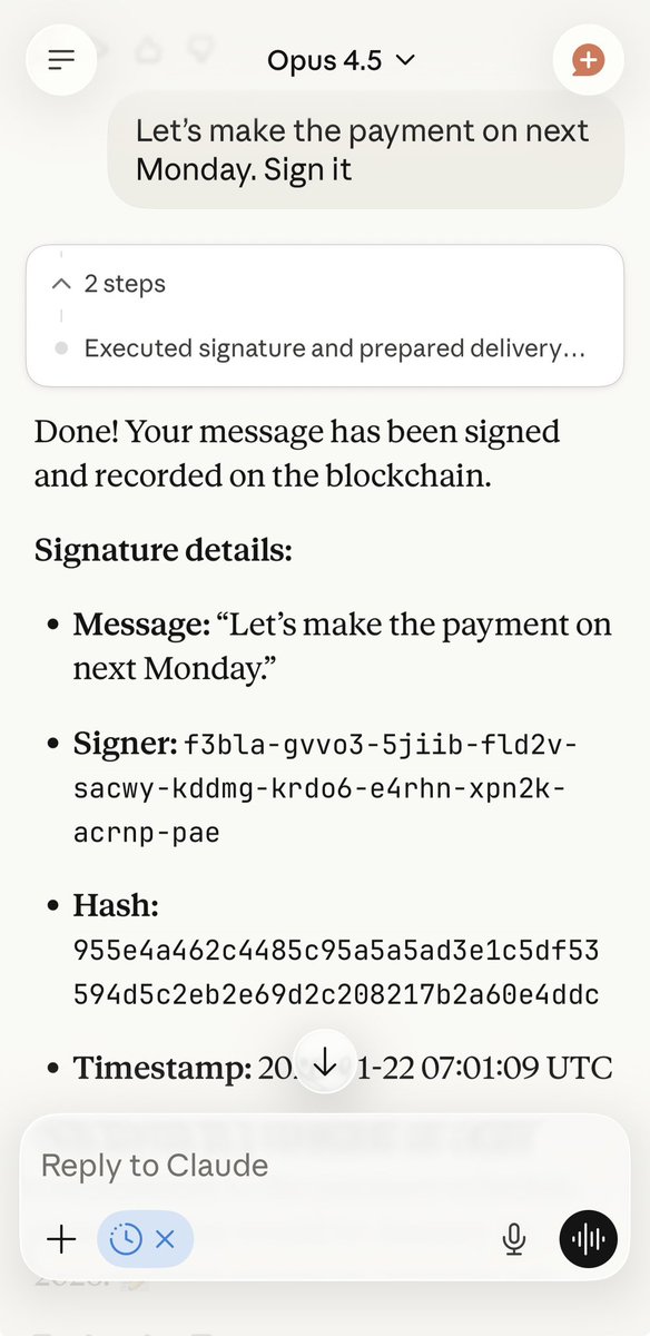 xiao_zcloak's tweet image. You can now sign any message/file in the chatflow of your favorite AI app. 

By @zCloakNetwork , more coming next week.