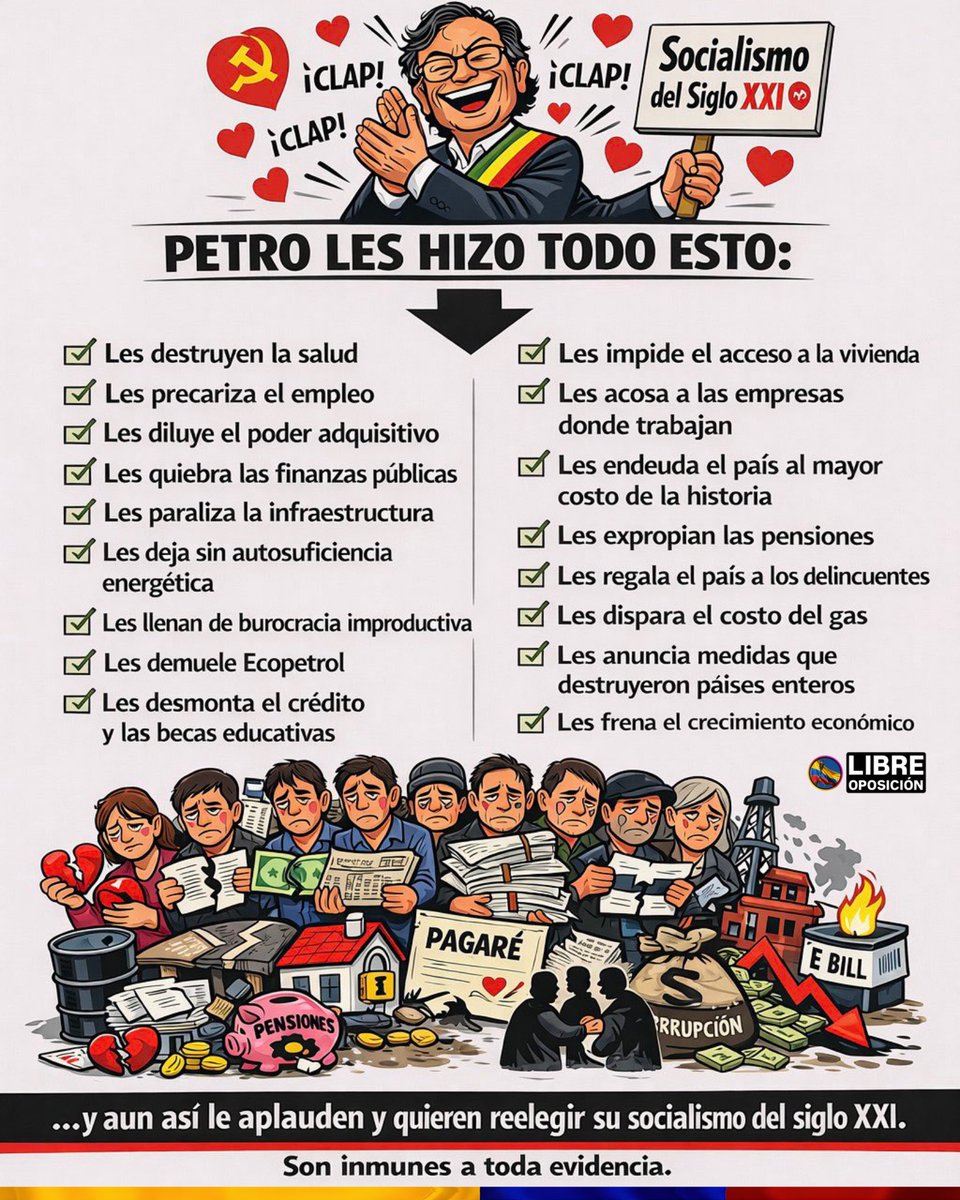 SinMamertos's tweet image. ¿Cómo puede explicarse que un 30% de Colombianos quieren reelegir todo el daño y corrupción de Petro?...

Es como si a finales de la segunda guerra mundial un 30% de judios apoyaran a Hitler.

Este periodo será recordado, no como la patria boba, sino como la patria estupida.