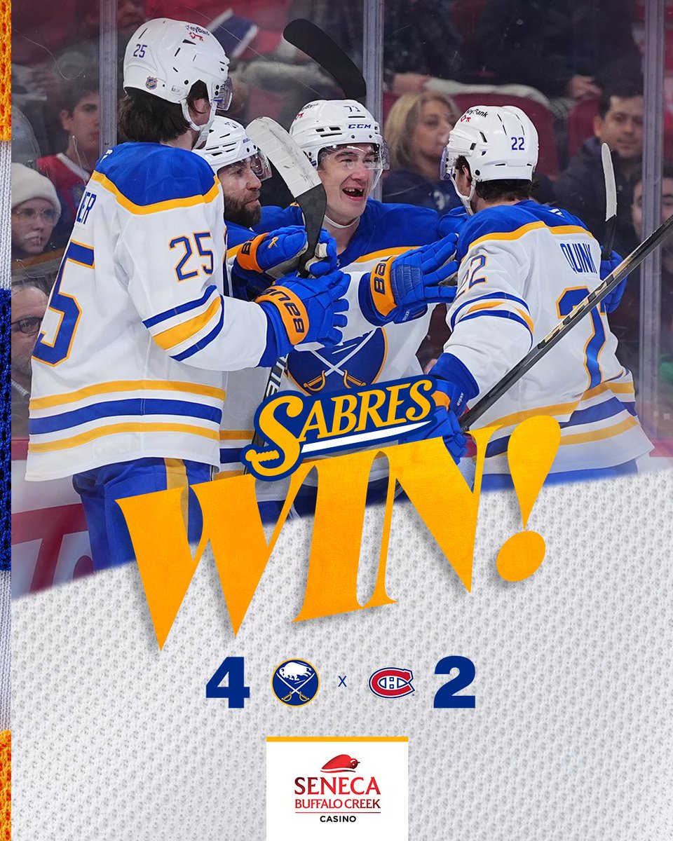 BuffaloSabres's tweet image. HUGE SABRES DUB ⚔️

#LetsGoBuffalo | @SenecaBuffalo