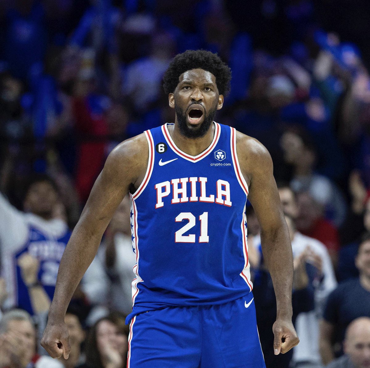 RBPhillyTake's tweet photo. Joel Embiid tonight in 46 minutes:

-  32 PTS
-  10 AST 
-  15 REB
-  2 BLK
-  1 STL
-  10/19 FG
-  11/12 FT

Absolute monster performance in an OT win. 9th career triple-double. https://t.co/u8WUkmsSeZ