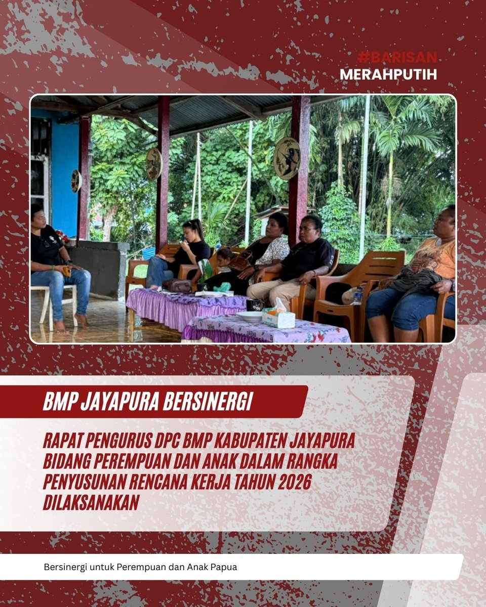 PrawakaZ's tweet photo. Rapat Pengurus DPC BMP Kab. Jayapura Bidang Perempuan dan Anak menyusun rencana kerja 2026 di Kp. Yahim, Sentani. Dorong kolaborasi dengan IPASS dan organisasi lain untuk program perempuan & anak di 24 kampung wilayah Sentani. 🇮🇩✨ #BMPJayapura #PerempuanDanAnak #Sentani #Papua https://t.co/HZ33tLxhWV