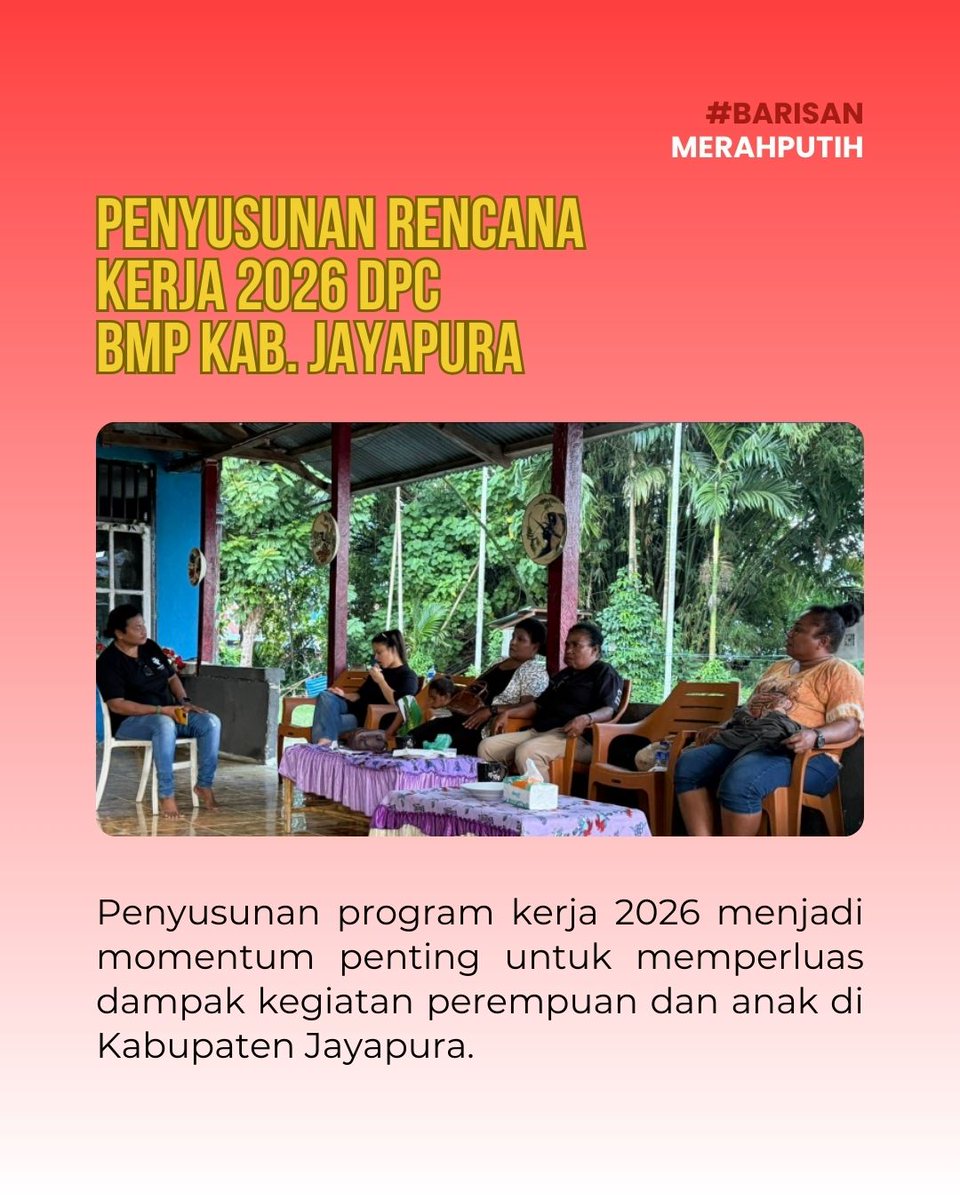 PrawakaZ's tweet photo. Rapat Pengurus DPC BMP Kab. Jayapura Bidang Perempuan dan Anak menyusun rencana kerja 2026 di Kp. Yahim, Sentani. Dorong kolaborasi dengan IPASS dan organisasi lain untuk program perempuan & anak di 24 kampung wilayah Sentani. 🇮🇩✨ #BMPJayapura #PerempuanDanAnak #Sentani #Papua https://t.co/HZ33tLxhWV