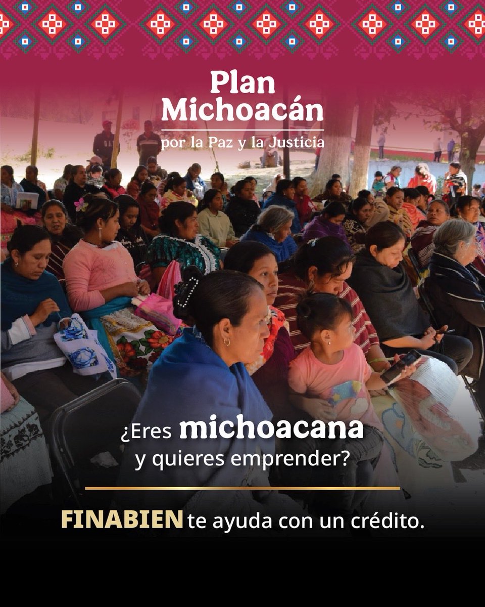 FinabienMex's tweet photo. ¿Eres michoacana y quieres emprender? 💜

El @GobiernoMX, a través de #FINABIEN, impulsa el @planmichoacan25 por la Paz y la Justicia con créditos para iniciar o fortalecer tu negocio 💼✨

El registro es presencial en las Ferias del Bienestar 🤝

👉 Conoce fechas y requisitos en las imágenes 👀📲