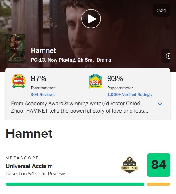 클로이 자오 감독 <햄넷> 국내 첫 포스터

삶의 가장 소중한 것을 잃은 뒤, 그 상처를 극복하며 비극을 예술로 승화해 ‘햄릿’을 탄생시킨 ‘셰익스피어’와 아내 ‘아녜스’의 이야기

제시 버클리, 폴 메스칼, 조 알윈, 에밀리 왓슨 출연

2월 25일 개봉