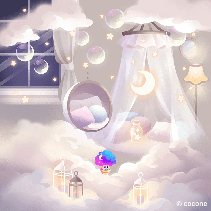 ▂﹍▂﹍▂﹍▂﹍▂﹍▂

　　　#ポケユニ
　　スペース紹介
▂﹍▂﹍▂﹍▂﹍▂﹍▂

最初にもらえるアイテムで作れちゃう
ふわふわおやすみスペースをご紹介🏠

ゆらめく月ライト🌙にしゃぼん玉🫧
ふわふわの雲が敷き詰められたスペース☁️
ぐっすりいい夢が見れそうです😴💤