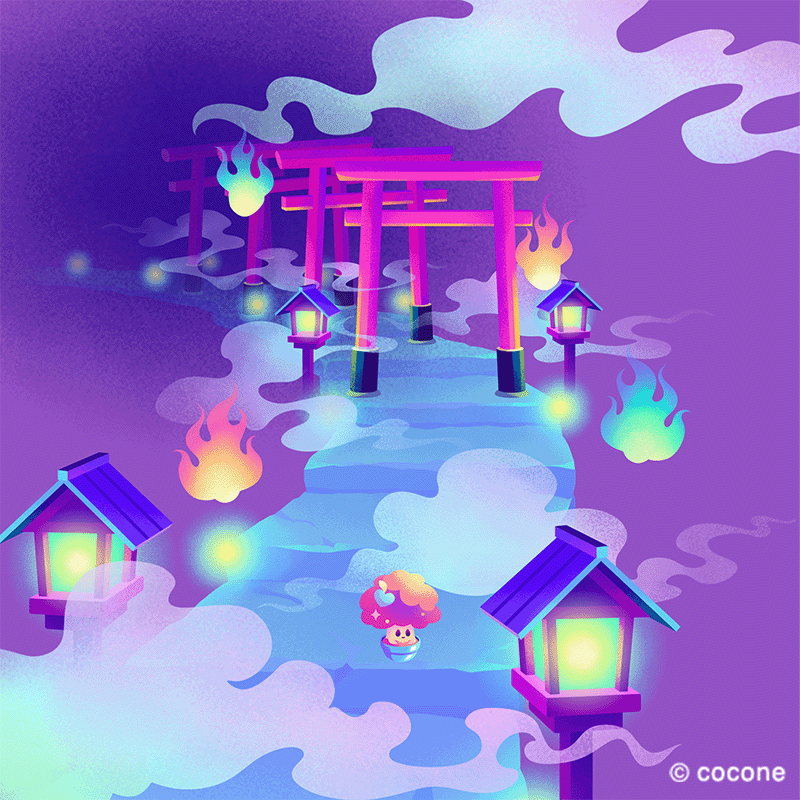 ▂﹍▂﹍▂﹍▂﹍▂﹍▂

　　　#ポケユニ
　　スペース紹介
▂﹍▂﹍▂﹍▂﹍▂﹍▂

最初にもらえるアイテムで作れちゃう
幻想的な“参道”スペースをご紹介⛩️

灯籠の光🏮と、ゆらゆら狐火🔥
妖しげながら幻想的な参道スペース⛩️
和風ファッションと相性抜群です🪭