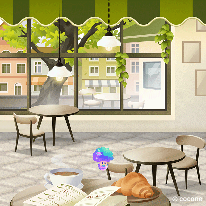 ▂﹍▂﹍▂﹍▂﹍▂﹍▂

　　　#ポケユニ
　　スペース紹介
▂﹍▂﹍▂﹍▂﹍▂﹍▂

最初にもらえるアイテムで作れちゃう
カフェスペースをご紹介☕️

おしゃれな街中のカフェがモチーフ🌿
焼きたてクロワッサン🥐とコーヒー☕で
ほっと一息つきましょう💭