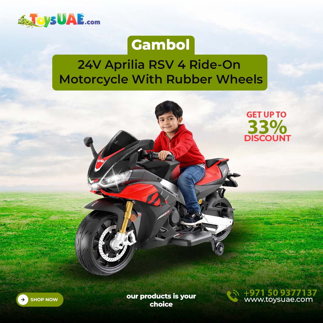 ToysuaeOfficial's tweet image. 🏍️ Gambol – 24V Aprilia RSV4 Ride-On Motorcycle (Assorted)

SKU: GB-MB 
 – UAE’s trusted toy store. 
🛒 Order now from zurl.co/AmmOI
#ToysUAE #DubaiToys #KidsRideOn #ElectricBikeForKids #ApriliaKidsBike #RideOnMotorcycle #24VRideOn #