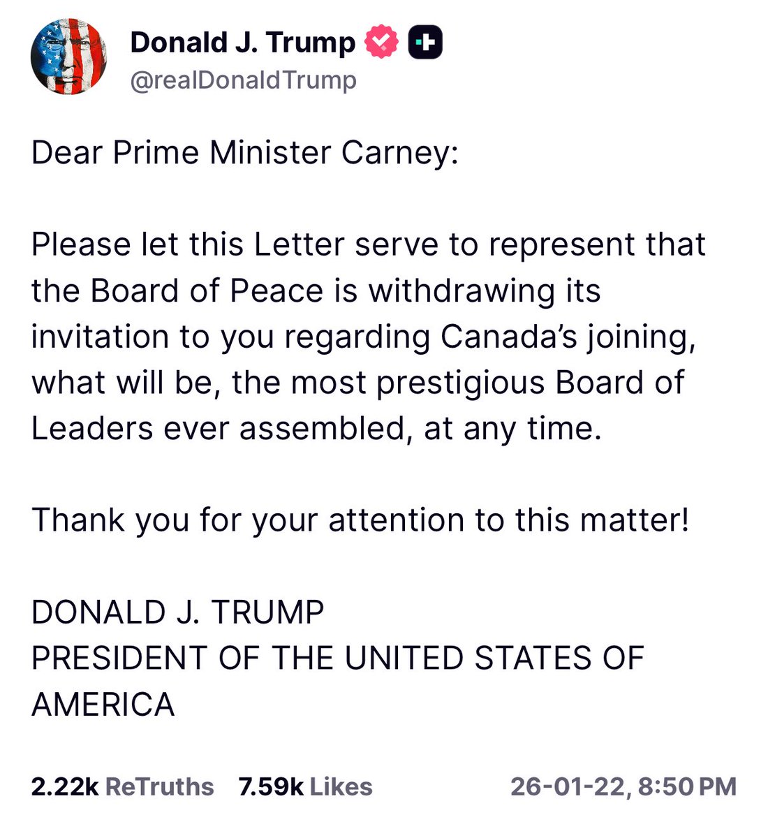 What’s interesting here is that Carney said on Tuesday that he wasn’t opposed to paying the $1 billion fee if it went to the people. 
My guess is this is about the war or words between them both.