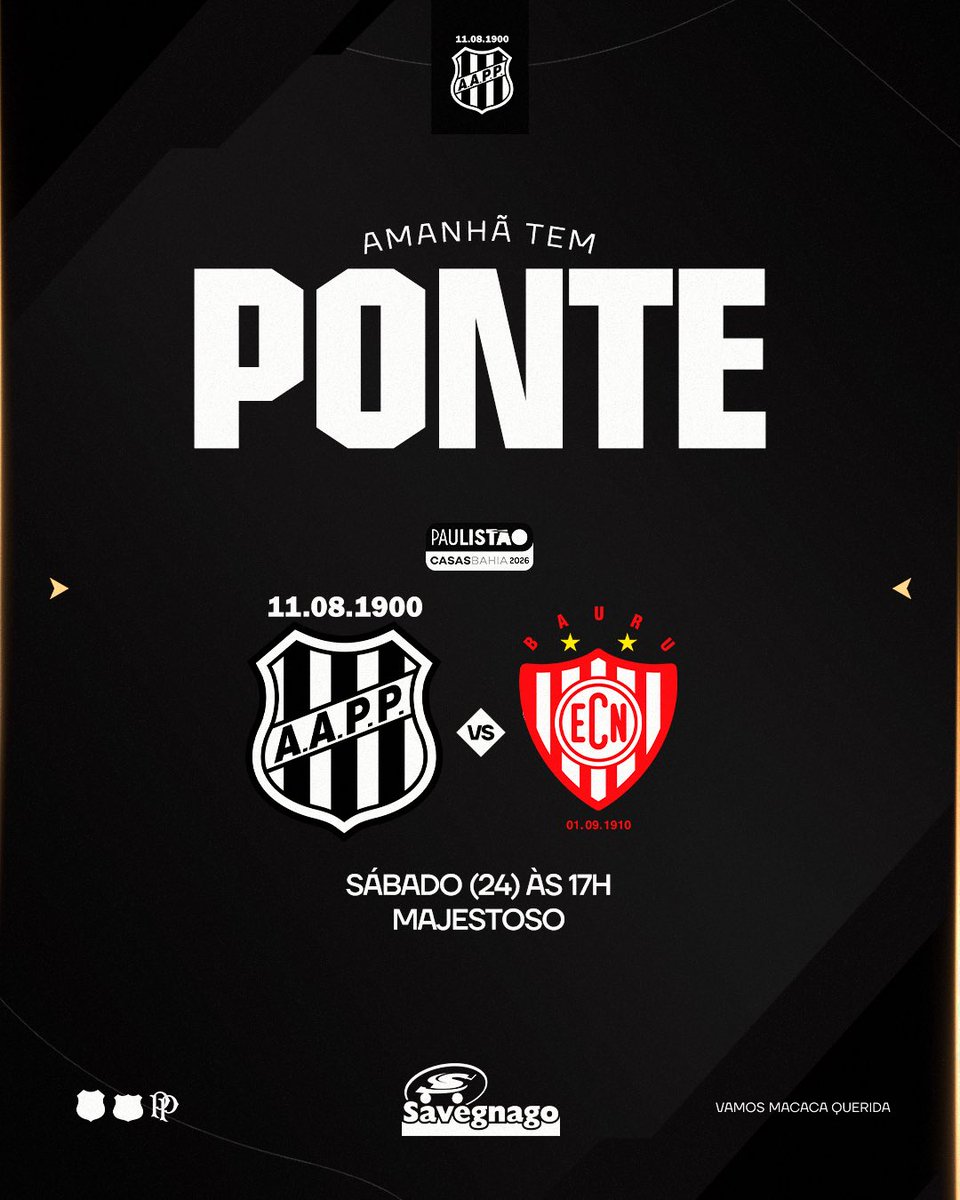 aapp_oficial's tweet photo. AMANHÃ TEM PONTE! E só a vitória interessa. Com a força da #MaiorDoInterior, pra cima deles, Ponteee!!! 🔥👊🏿🦍

Oferecimento Savegnago Supermercados, a Rede Forte do Interior! 🛒🦍 

#SavegnagoSupermercados #PontePreta #SaveMania https://t.co/1SIRexZylZ