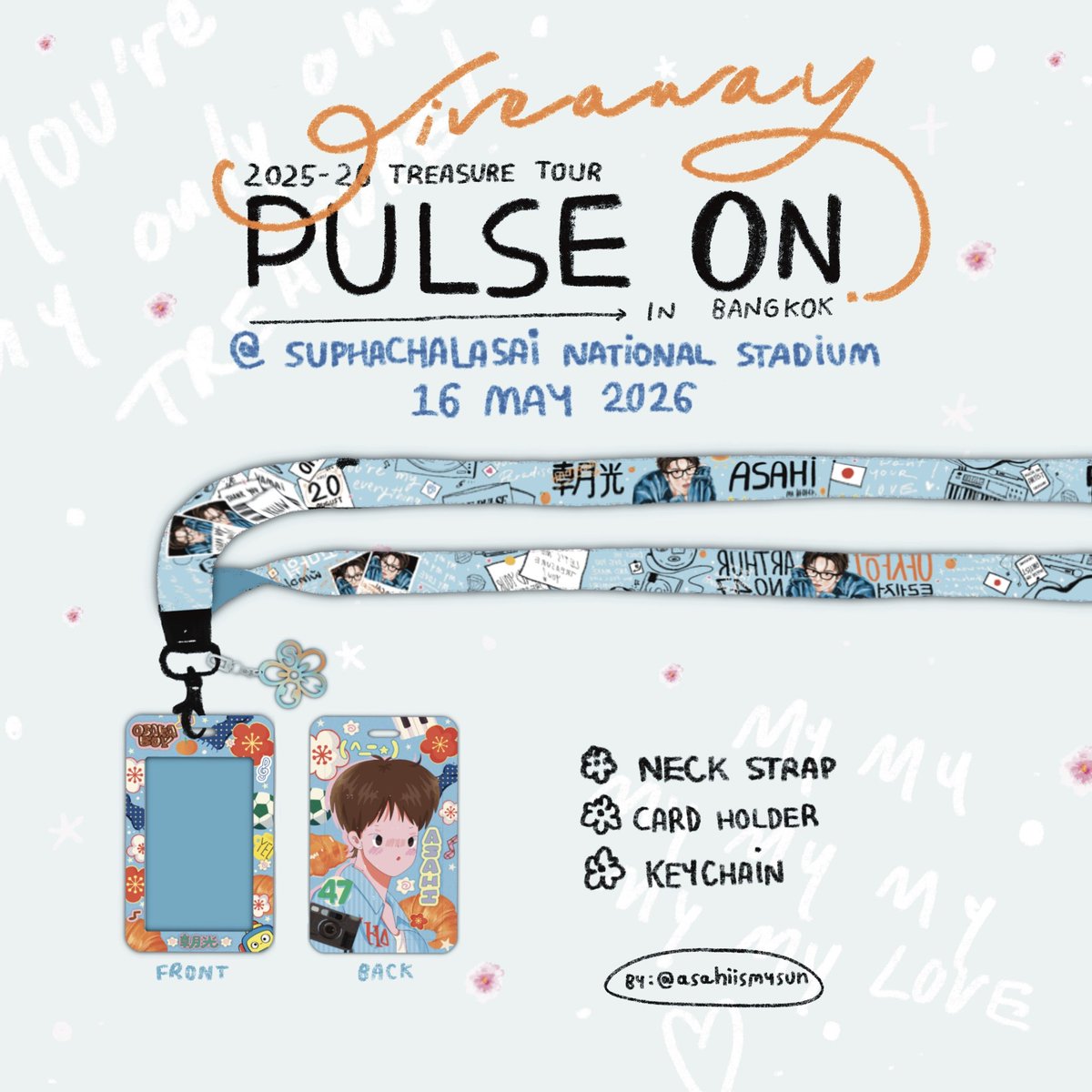 💎 GIVEAWAY​ ​BY​  #ASAHIISMYSUN​  💎

📌(RT &amp; SHOW THIS​ TWEET​)
🗒️: 16/05/2026
🏛️: NATIONAL STADIUM 

🩵ONLY FOLLOWERS🩵

#ASAHI #아사히 #アサヒ #朝光 #อาซาฮิ 
#PULSE_ON_IN_BANGKOK #TREASURE_PULSE_ON_IN_BKK
