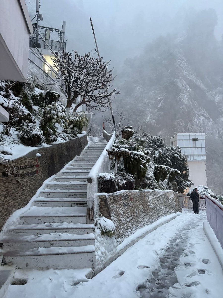 shubhamtorres09's tweet photo. Light snowfall at Mata Vaishno Devi Bhawan https://t.co/1bcOB1dQDK