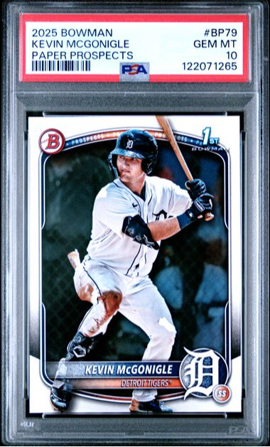 CollectingAll's tweet image. 2025 Topps Bowman Kevin McGonigle #BP79 Paper Prospects RC PSA 10: $113.99 👉 Check ROI bit.ly/CardAdvisor 👈 #ToppsBowman #KevinMcGonigle #BaseballCards #RC #PSA10