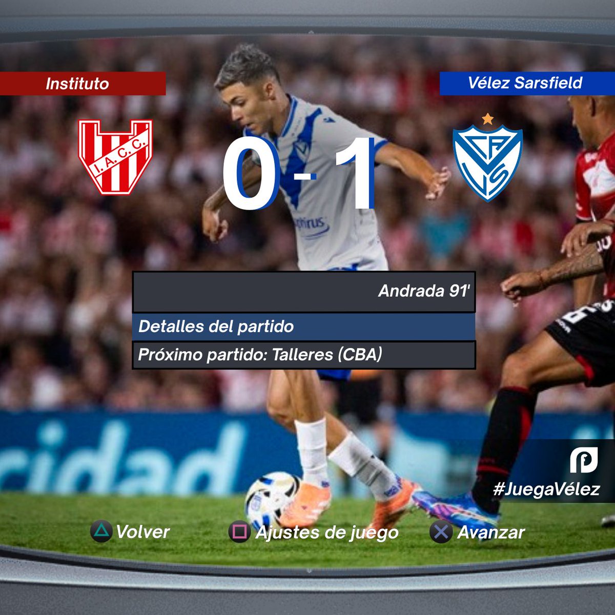 ¡🔥 GANÓ #VÉLEZ 🔥!

⚽ Tobi Andrada, SOBRE LA HORA, le dio el triunfo al Fortín: 1-0 ante Instituto en un final para el infarto.

💙🤍 ¿Qué te pareció el partido?