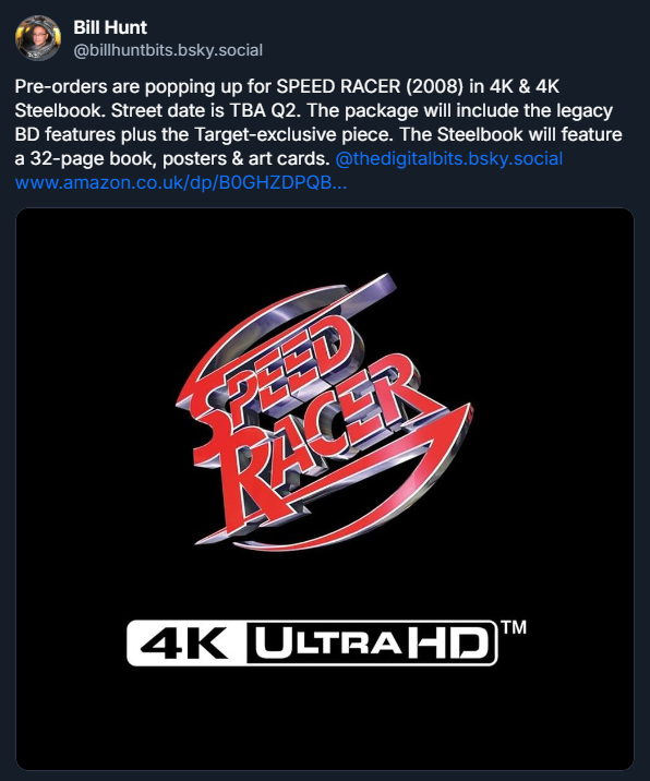 Is Speed Racer on 4K HDR yet? tweet media