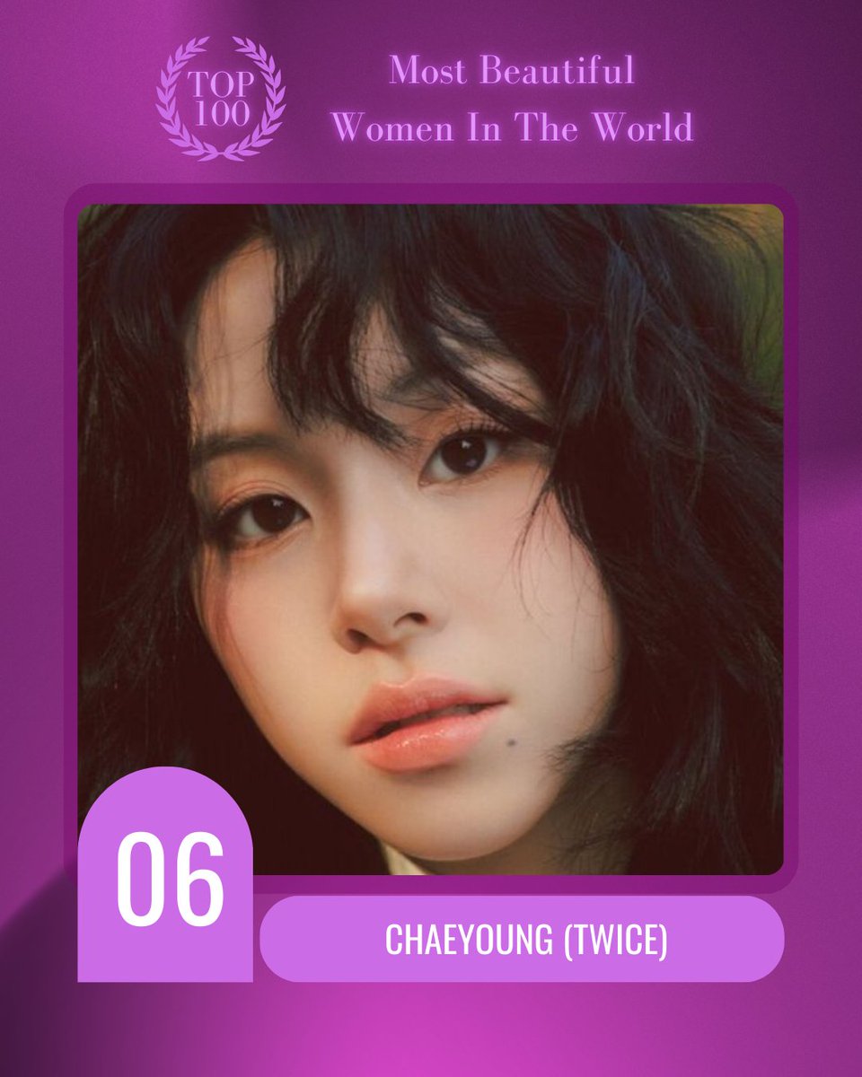 TOP100KPOP's tweet image. Most Beautiful Women In The World

#6 CHAEYOUNG (TWICE)

Congratulations! 🎉