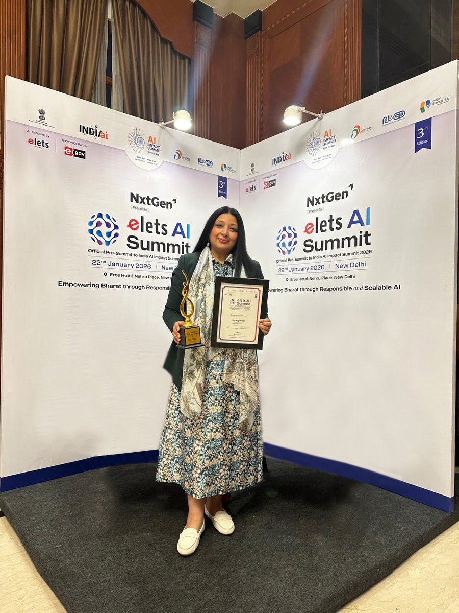 EmergeAI_Tech's tweet photo. Founder Ira Agarwal honored at Elets AI Summit- an official Pre-Summit of India AI Impact Summit. She has been awarded "Global Woman Leader in AI &amp; Digital Boards".

#AIImpact #Leadership #Boards https://t.co/4Am58EaGbN
