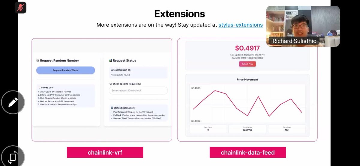Day 4 <a href="/dev3pack/">dev3pack</a> BaseCamp🚀

Saw blockchain auth vs traditional sys wallet based identity &amp; no stored credentials really change the game 🔐

Loved seeing <a href="/ScaffoldETH/">Scaffold-ETH 2</a>, <a href="/TheFoundryTeam/">Foundry</a> &amp; <a href="/chainlink/">Chainlink</a> in act w <a href="/Ethereum/">Ethereum</a>

UP NEXT: CLOSING CEREMONY✨

<a href="/_SDAV/">Solene</a> <a href="/themetalboyrick/">Richard / Rick</a> <a href="/arbitrum/">Arbitrum</a>