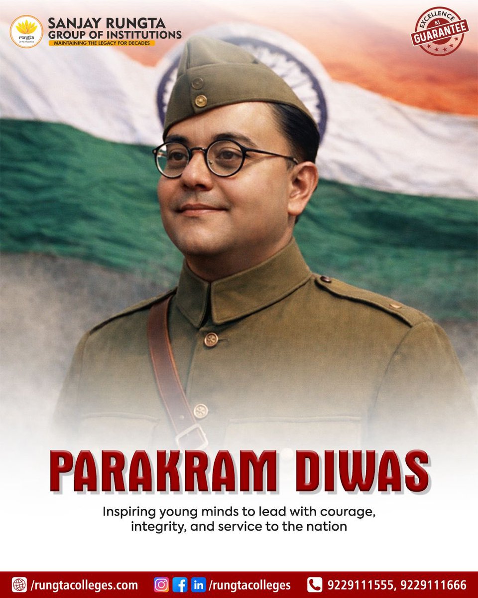 RungtaGroup's tweet photo. On this ParakramDiwas, let's honor the courage and integrity that shape the leaders of tomorrow.

May the inspiring legacy of Netaji Subhas Chandra Bose ignite the minds of students to serve the nation with pride and honor.

#NetajiSubhasChandraBose https://t.co/CCY2Ps5Yyy