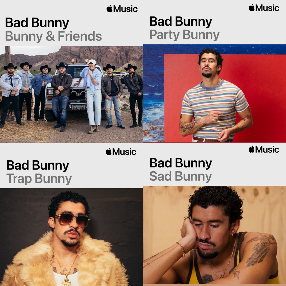 AccessBadBunny's tweet image. Apple Music launches themed playlists featuring Bad Bunny’s songs.

— Bunny &amp;amp; Friends
— Party Bunny
— Trap Bunny
— Sad Bunny
— Dance Bunny
