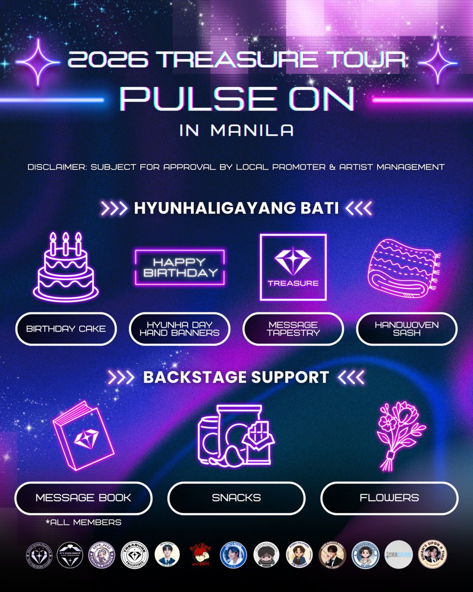 TeamHiyasPH's tweet image. ᥫ᭡.ִֶָ𓂃ـــــ❥ــ٨ـــــــ❥ــ
2026 TREASURE TOUR [PULSE ON] IN MANILA

Filo Teumes, here we go! 💎
Here are the fan projects that will be proposed to iMe and YG for the upcoming concert. 

Call for encore song &amp;amp; banner slogan polls will be posted separately. We look forward to…