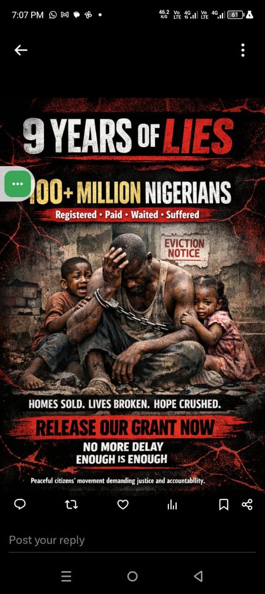 For 9 years we waited. We paid. We suffered. Homes sold. Lives broken. Hope crushed. Many died. Enough is enough. Release our grant now!” 
Where's ur empathy Nigeria Government! This Is Wickedness
<a href="/realDonaldTrump/">Donald J. Trump</a>
<a href="/POTUS/">President Donald J. Trump</a>
<a href="/officialABAT/">Bola Ahmed Tinubu</a> <a href="/realDonaldTrump/">Donald J. Trump</a> <a href="/WorldBank/">WorldBank</a>
