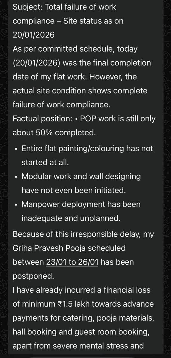 2617Chandra's tweet photo. Disappointed with @livspace . Furnishings work promised by 20 Jan 2026 is still incomplete, and customer support has been completely unresponsive. Missed deadlines + zero accountability is not acceptable @consumerforum_ #Livspace #CustomerExperience https://t.co/wlTOYKTPf9