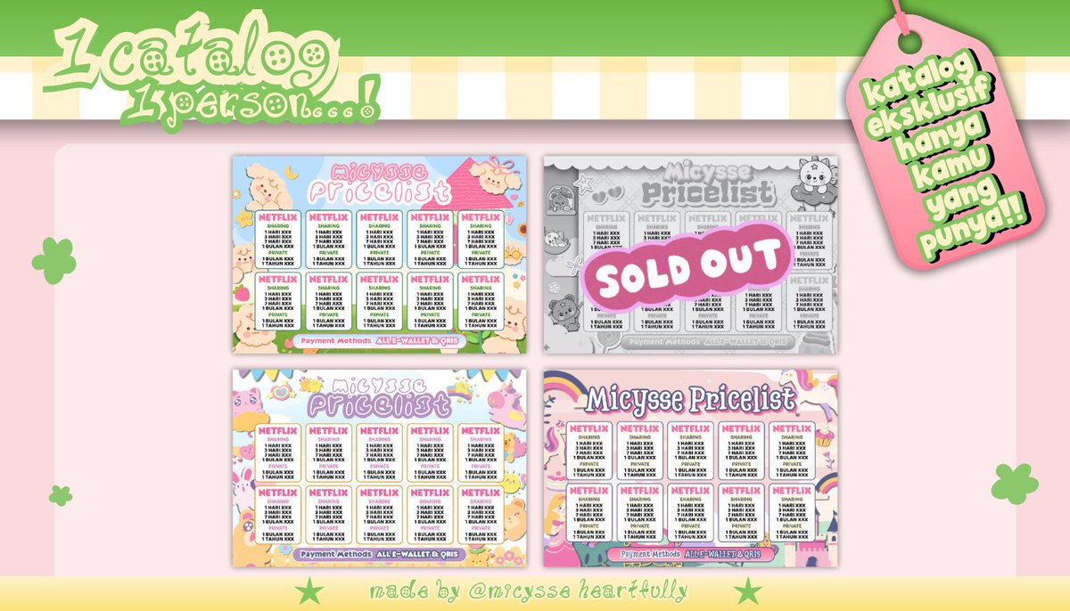 micysse's tweet image. help repost? thankyou!

HAAI! aku masih ada KATALOG PL 1C1P ⭐️ eksklusif untuk 1 orang! PL nya suitable untuk semua spess yaa (app prem, robux, sosneeds, dll) bisa langsung take sekarang jugaa! 😆

scroll for more! &amp;lt;kode &amp;amp; harga cek alt&amp;gt;
#zonauang #zonaba edit pl pricelist