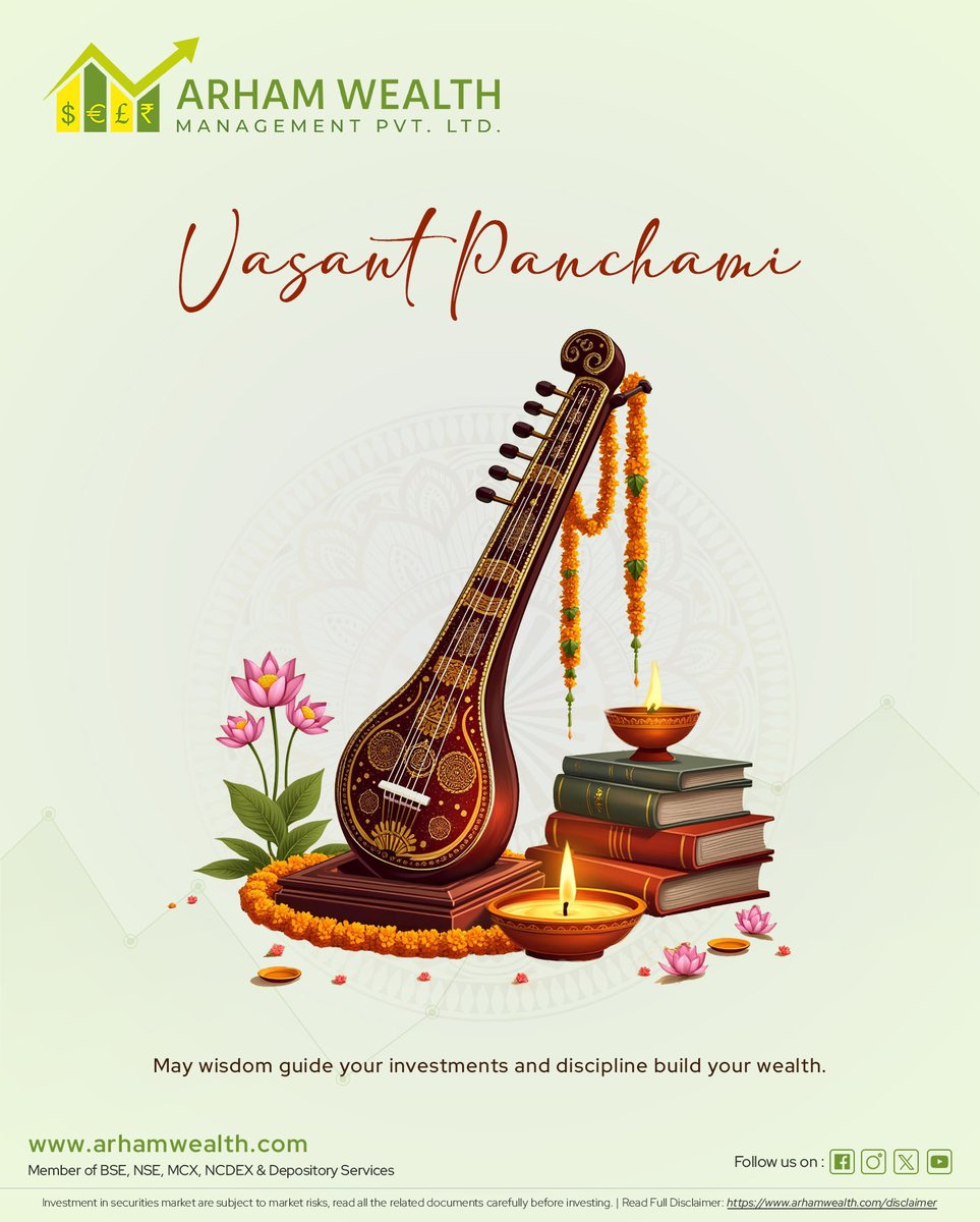 ArhamWealth's tweet photo. 🌼 Happy Vasant Panchami 🌼May this auspicious occasion inspire clarity in thought, growth in knowledge, and smart decisions for the future.
#VasantPanchami #SaraswatiPuja #Knowledge #Arhamwealth #Futurekrosecure https://t.co/j8DLzth8U0