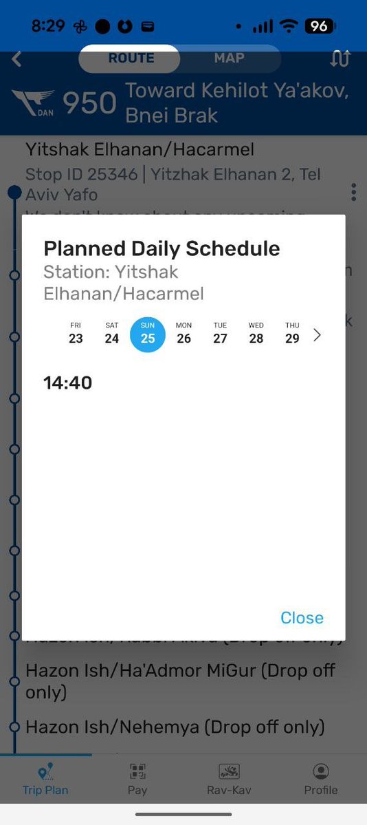 שווה גם לבדוק את התדירות שלו. יוצא לכיוון תל אביב בשעה ספציפית בבוקר. חוזר לבני ברק בשעה ספציפית. וזהו. זה הקו.