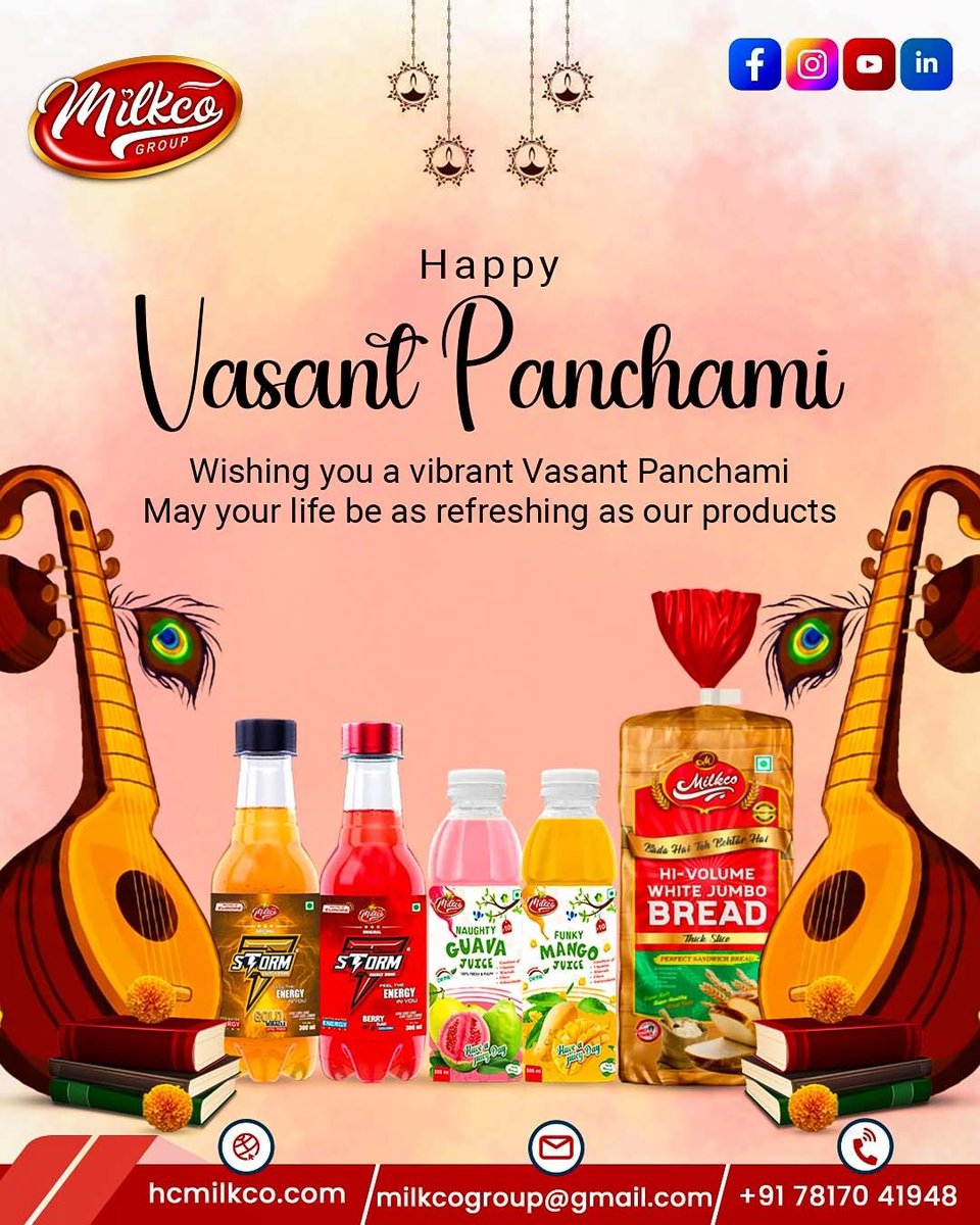 hcmilkco's tweet image. 🌼 Happy Vasant Panchami!
May this season of wisdom, music, and new beginnings
fill your life with freshness and joy—
just like Milkco products 🥤🍞✨
📞 +91 78170 41948
📧 milkcogroup@gmail.com
🌐 hcmilkco.com
#HappyVasantPanchami #MilkcoGroup
#SeasonOfSpring