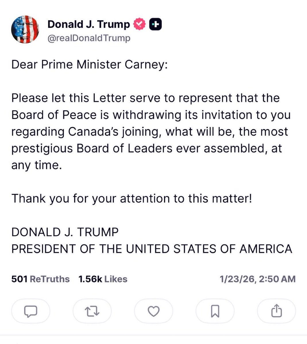 allenanalysis's tweet image. Trump just uninvited Canada from his little “Board of Peace” because Carney didn’t kiss the ring.

Imagine starting an international organization and running it like a middle school lunch table.