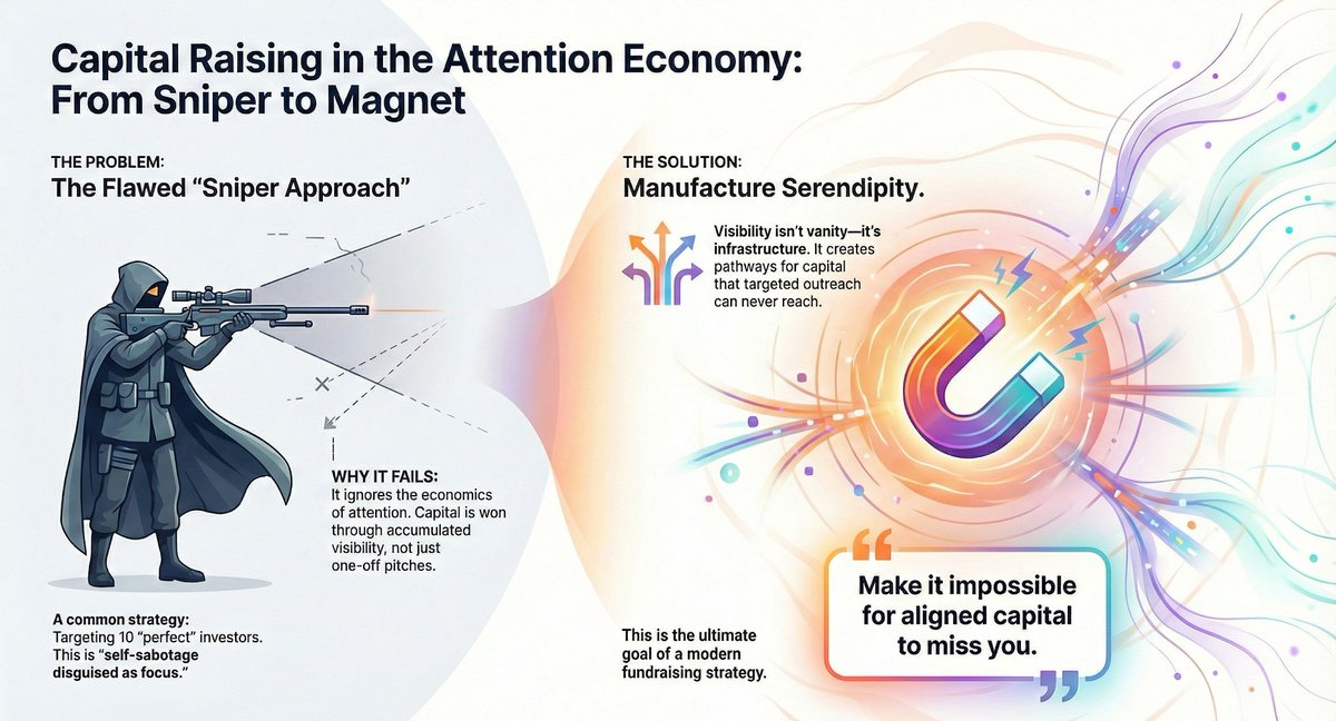 The number of times I hear people talk about wanting to take a sniper approach to raising capital. Completely missing the opportunity of what's being created with the attention economy. 

If you look at the number of VC, companies, and angels who have built their profiles, raised