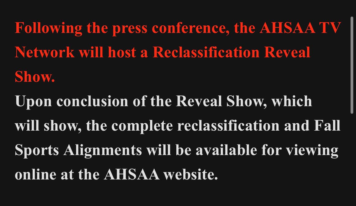 _ThomasAshworth's tweet image. Announcement from the AHSAA: