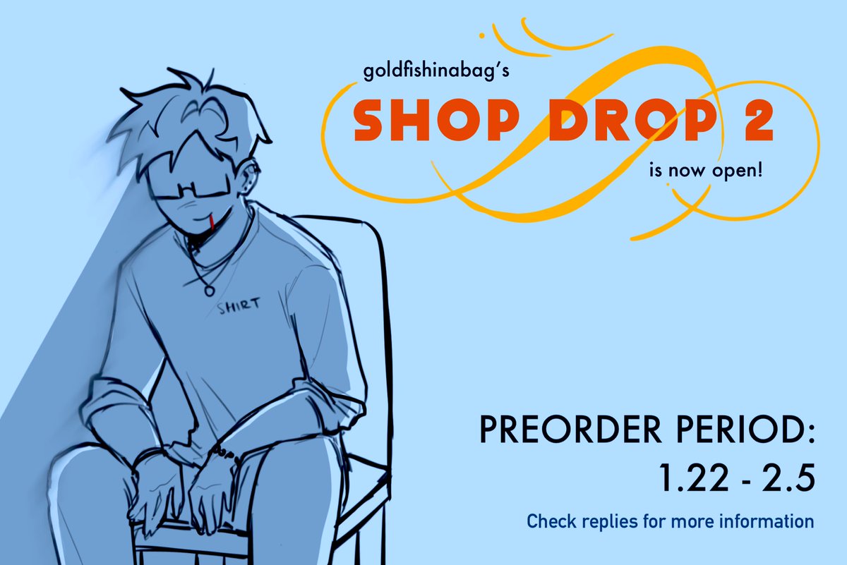 (coughs blood) after a very VERY long wait, i am happy to finally say that the SHOP IS OPEN 🎉 

🐠 goldfishinabag.bigcartel.com 🐠 

please check replies for more details!