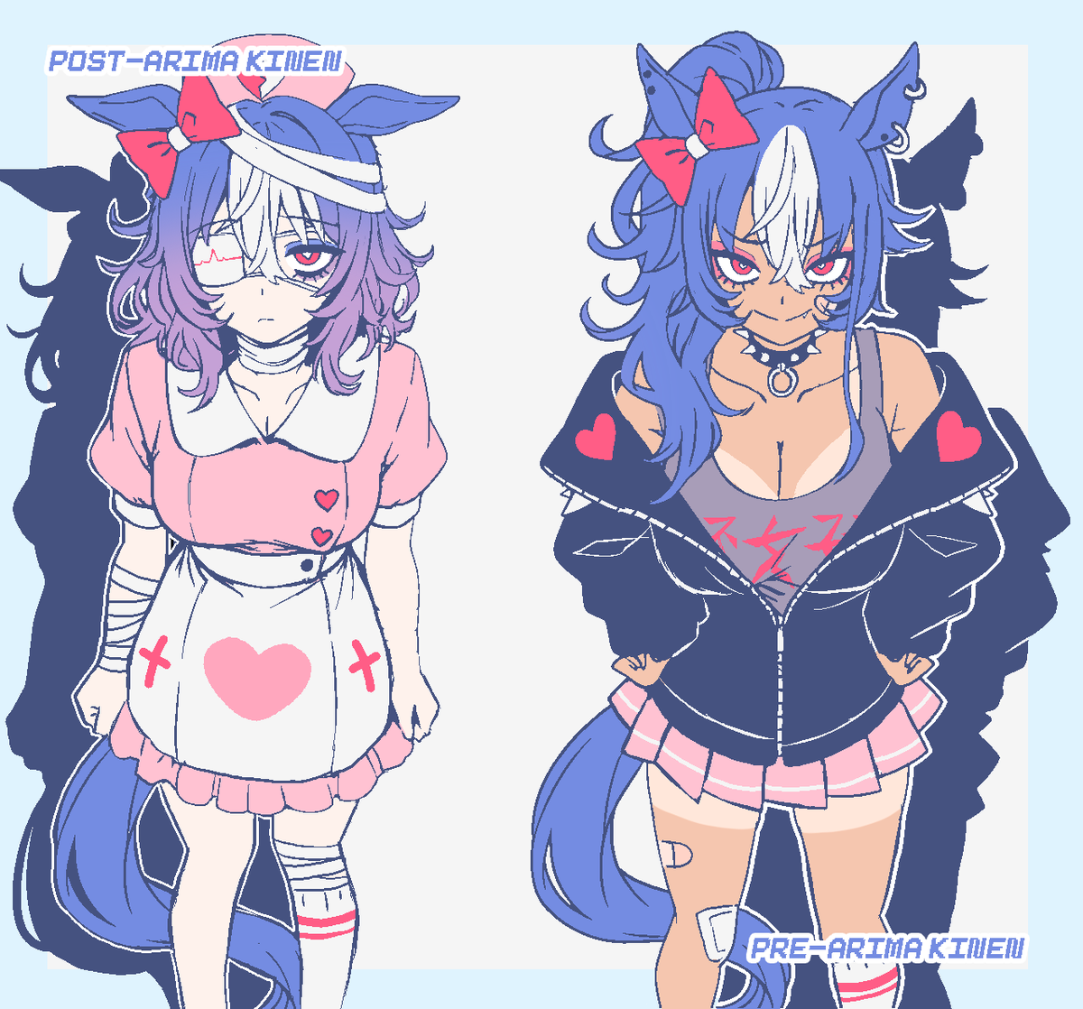 defeat that absolute prince / I will change my destiny

the slayer of deep impact: heart's cry

tried my hand at an umamusume OC! reading about the horse for research was really fun. since umamusume plays with anime tropes, the gyaru to menhera pipeline is strong here lol