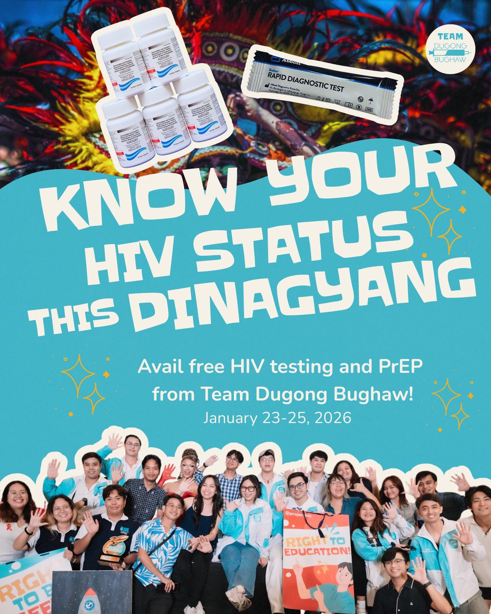 ProjectHIV's tweet photo. 𝐇𝐀𝐋𝐀 𝐁𝐈𝐑𝐀, 𝐁𝐄𝐒𝐓𝐈𝐄𝐒! 🥳💃🏼

This Dinagyang weekend, TDB is going all out in making HIV-related services accessible to you 🫵🏻🤗

Visit The Nook and get the following for FREE:
💙 HIV screening
💙 Pre-exposure prophylaxis (PrEP)
💙 Condoms, lubes
💙 IEC materials https://t.co/9GZC1XxOtQ