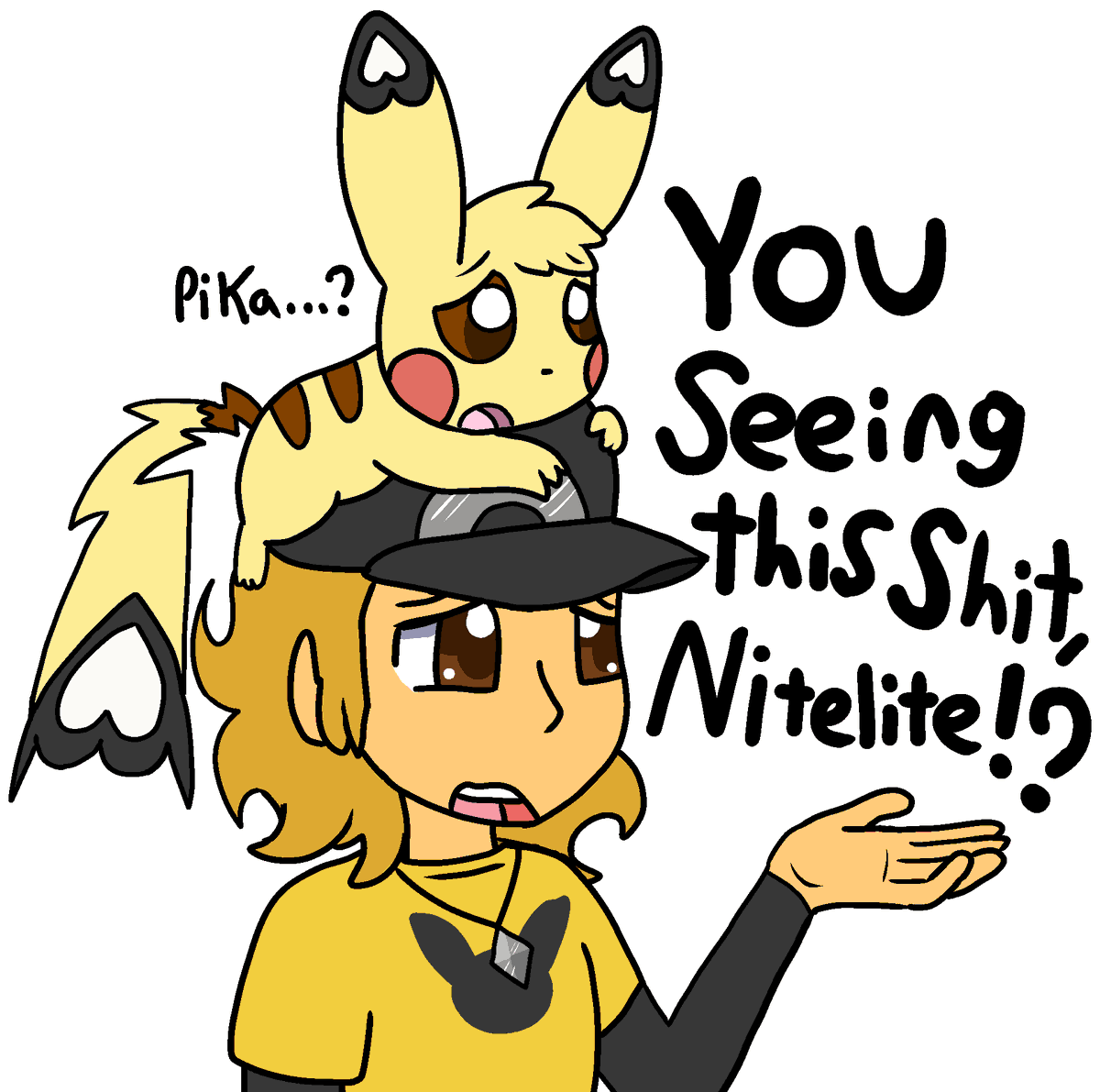 Lohlite's tweet image. Made a reaction sticker for my server. My Trainer sona with their Pikachu Nitelite.  I thought it was really funny...