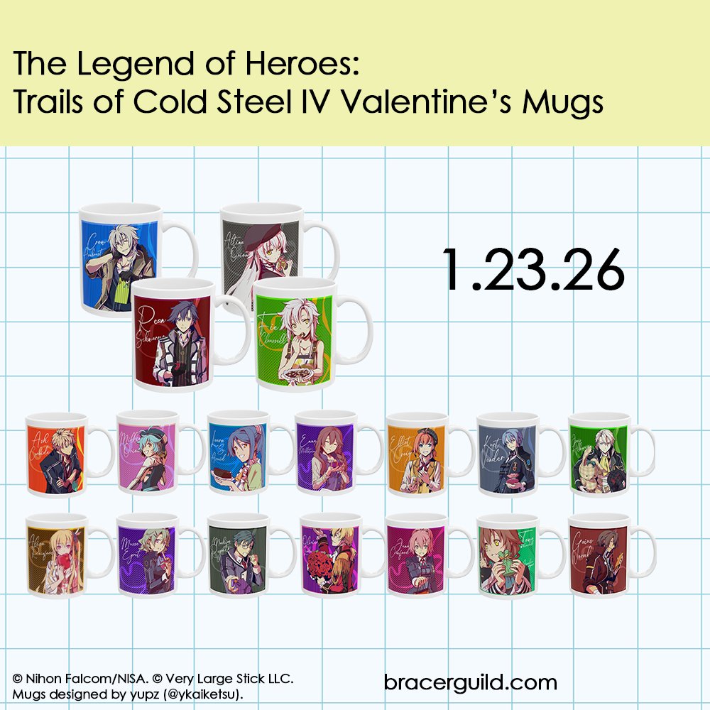 Coffee tastes better with a little Trails magic.
Trails of Cold Steel Valentine Mugs are available now.

Warm colors, Valentine vibes, and fan-favorite characters.

Available now~!

#Falcom #TrailsofColdSteelIV