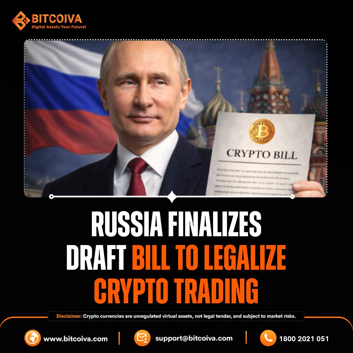 Russia moves a step closer to legalizing crypto trading 🇷🇺. Institutions  watching. Traders reacting. The world adapting. Join Bitcoiva Now! Visit:  https://t.co/FpfDQgbztt #cryptonews #bitcoin #Russia #cryptobill