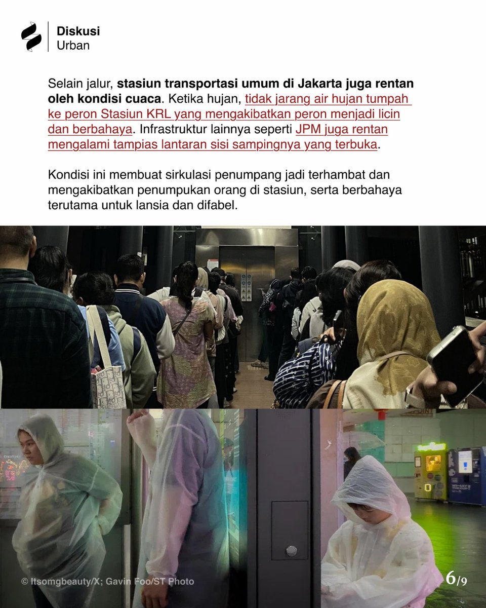Infrastruktur perkotaan Jakarta ga pernah siap dalam menghadapi guncangan. Sekalinya hujan deres, kota ini langsung lumpuh.

Hujan sering bikin genangan. Efeknya, jalanan macet, terus BRT layanannya jadi kacau. Rail-based bisa jadi solusi, tapi karena desain stasiun yang kurang