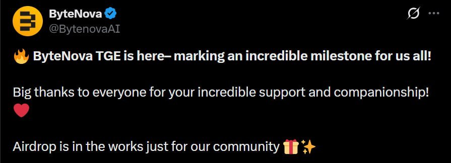 AirdropAccelera's tweet photo. ByteNova Ai Airdrop Checker Live!

Check Airdrop Eligibility: https://t.co/hOgbe1SQk5 

@BytenovaAI  airdrop checker went live on January 8. Those who were working on it should check whether they are eligible or not. Despite having a lot of activity myself, I’m not eligible. 

Although the checker went live on the 8th, no one was allowed to claim tokens. They have placed 5% of the airdrop under a 2-month vesting period. 

Note: Eligible users will be able to claim their tokens after 2 months of TGE.
